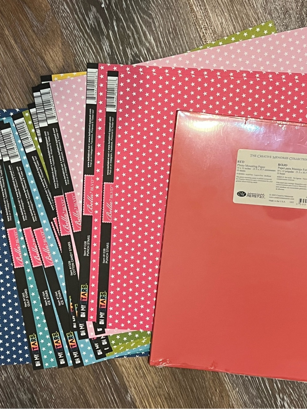 18 pages of Star Pattern Scrapbook Paper  (9 different colors) Pack of Red 12